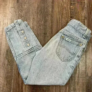 Vintage Girls LEE Denim Jeans Tapered Button/Snap Ankles Size 7 MADE IN USA
